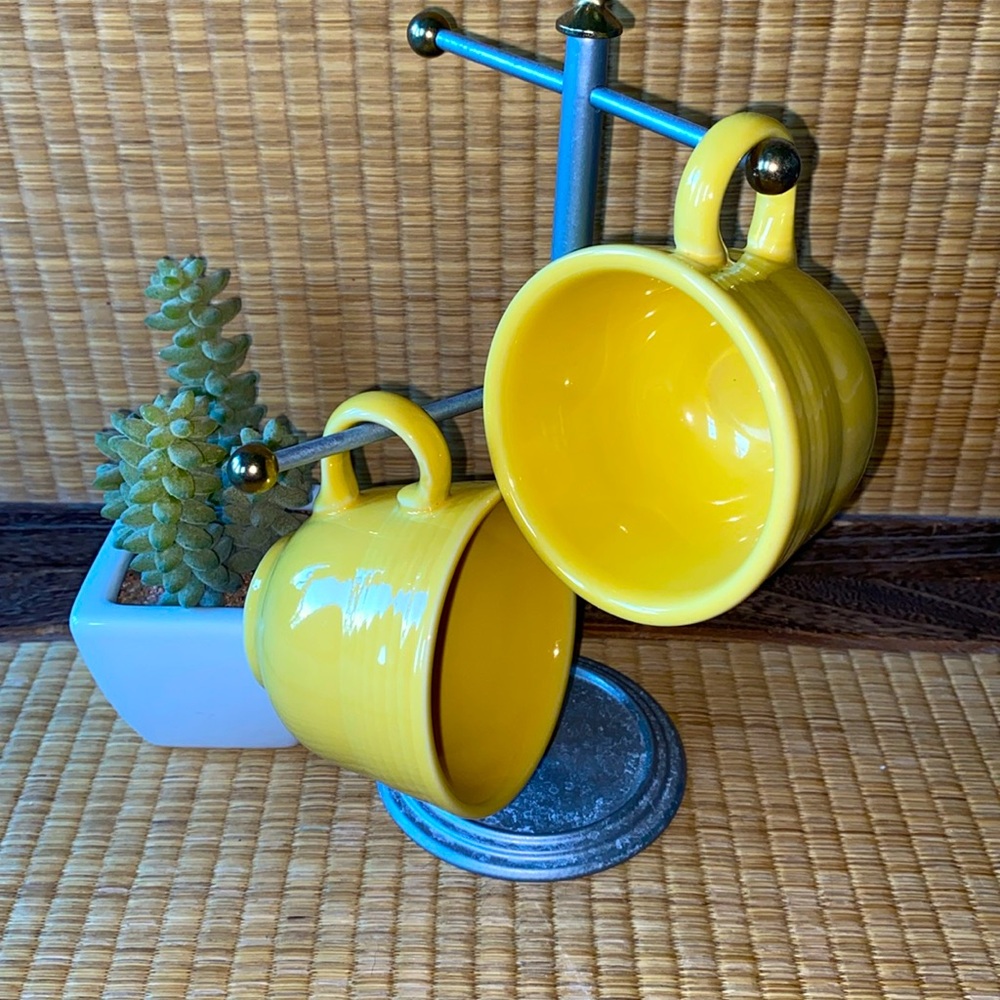 NWOT: Vintage FIESTAWARE BY HLG: 2 Tea Cups in Sunflower Yellow